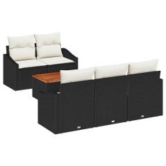 vidaXL Set Giardino in 6 pezzi con cuscini, rattan, polipropilene, nero, acacia.