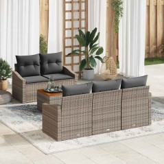vidaXL Set da giardino in 6 pezzi con cuscini grigi in rattan sintetico e legno di acacia