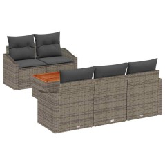 vidaXL Set da giardino in 6 pezzi con cuscini grigi in rattan sintetico e legno di acacia