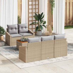 vidaXL Set di divani da giardino 6 pezzi con cuscini beige in rattan sintetico e legno di acacia