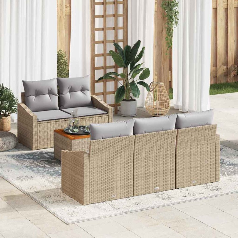 vidaXL Set di divani da giardino 6 pezzi con cuscini beige in rattan sintetico e legno di acacia vidaXL Set di divani da giardino 6 pezzi con cuscini beige in rattan sintetico e legno di acacia