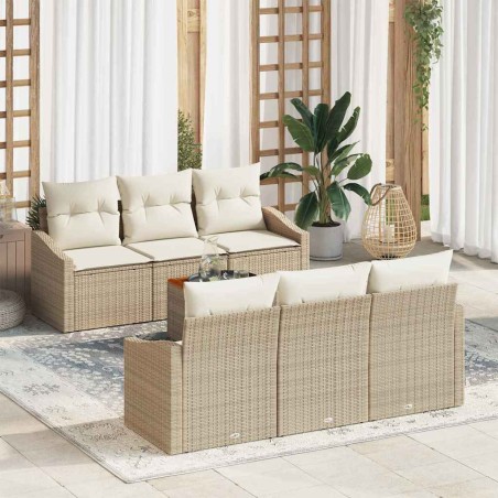 vidaXL Set da Giardino 7 Pezzi con Cuscini Beige in Rattan Poli e Acacia