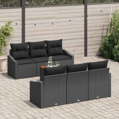 vidaXL Set di divani da giardino 7 pezzi con cuscini in rattan nero e legno di acacia