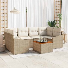 vidaXL Set di divano da giardino 7 pezzi con cuscini beige in rattan sintetico e legno d'acacia