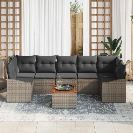 vidaXL Set di divani da giardino , 8 pezzi con cuscini grigi in rattan sintetico e legno di acacia