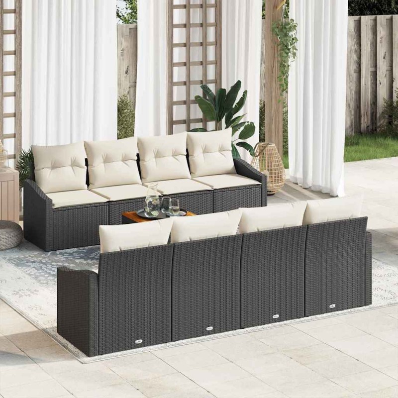 vidaXL Set di divani da giardino 9 pezzi con cuscini, rattan nero e legno di acacia.