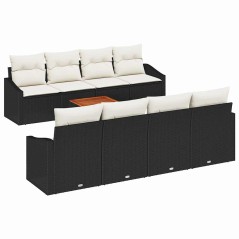 vidaXL Set di divani da giardino 9 pezzi con cuscini, rattan nero e legno di acacia.