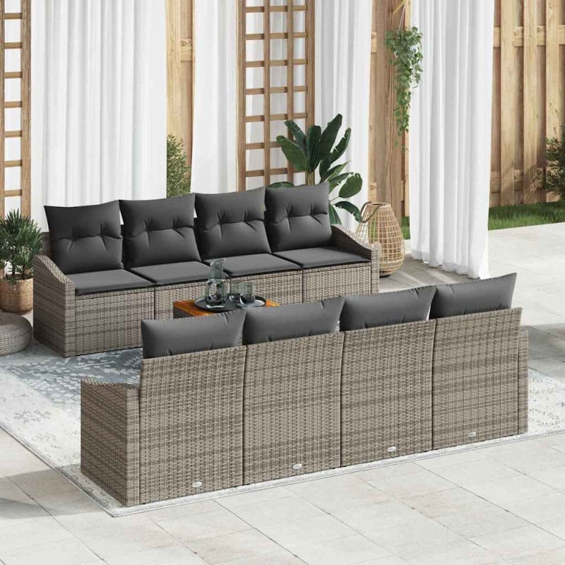 vidaXL Set da Giardino di 9 Pezzi con Cuscini Grigi in Rattan Sintetico e Acacia