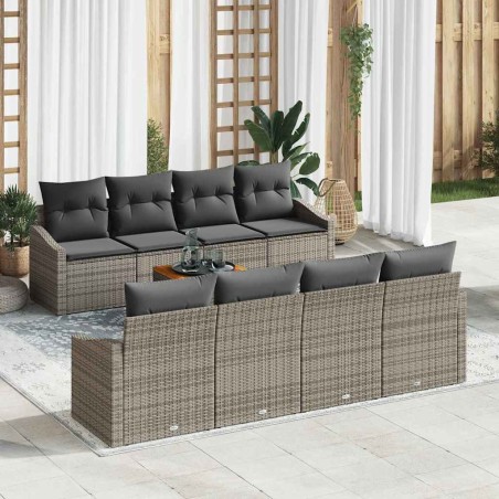 vidaXL Set da Giardino di 9 Pezzi con Cuscini Grigi in Rattan Sintetico e Acacia