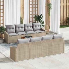 vidaXL Set di divani da giardino 9 pezzi con cuscini beige in rattan sintetico e acacia.