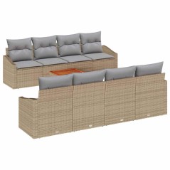 vidaXL Set di divani da giardino 9 pezzi con cuscini beige in rattan sintetico e acacia.