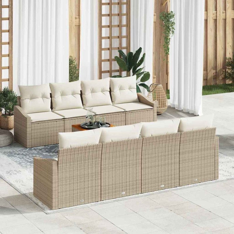 vidaXL Set Divano da Giardino a 9 Pezzi con Cuscini Beige in Rattan Sintetico e Acacia