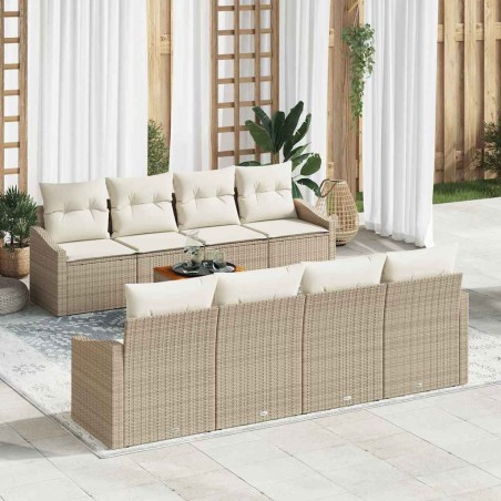 vidaXL Set Divano da Giardino a 9 Pezzi con Cuscini Beige in Rattan Sintetico e Acacia