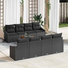 vidaXL Set di divani da giardino 9 pezzi con cuscini in polirattan nero e legno di acacia