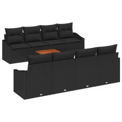 vidaXL Set di divani da giardino 9 pezzi con cuscini in polirattan nero e legno di acacia