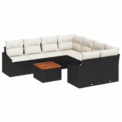 vidaXL Set di Divani da Giardino 9 Pezzi con Cuscini Neri in Rattan Sintetico