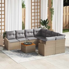vidaXL Set Giardino 9 Pezzi con Cuscini Beige in Rattan Sintetico e Acacia