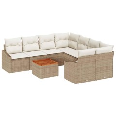 vidaXL Set di Divani da Giardino 9 Pezzi con Cuscini Beige in Polyrattan e Acacia