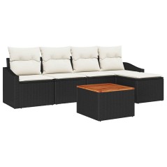 vidaXL Set di Divani da Giardino a 6 Pezzi in Rattan Sintetico Nero Acacia