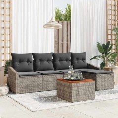 vidaXL Set da Giardino in 6 Pezzi con Cuscini Grigi in Rattan Sintetico e Acacia