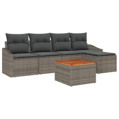 vidaXL Set da Giardino in 6 Pezzi con Cuscini Grigi in Rattan Sintetico e Acacia