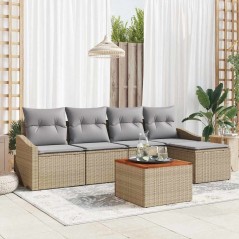 vidaXL Set divani da giardino 6 pezzi con cuscini in rattan sintetico beige e acacia