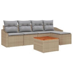 vidaXL Set divani da giardino 6 pezzi con cuscini in rattan sintetico beige e acacia