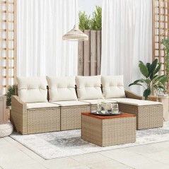 vidaXL Set Divano Giardino 6 Pezzi con Cuscini Rattan Poliestere Beige e Acacia