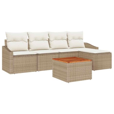 vidaXL Set Divano Giardino 6 Pezzi con Cuscini Rattan Poliestere Beige e Acacia