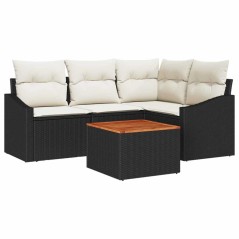 vidaXL Set divano da giardino 5 pezzi con cuscini in poly rattan nero e struttura in acacia