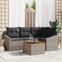 vidaXL Set di Divani da Giardino in 5 Pezzi con Cuscini Grigi in Poly Rattan e Acacia