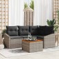 vidaXL Set di Divani da Giardino in 5 Pezzi con Cuscini Grigi in Poly Rattan e Acacia
