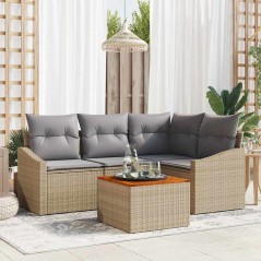 vidaXL Set di divani da giardino 5 pezzi con cuscini in rattan beige e acacia