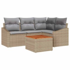vidaXL Set di divani da giardino 5 pezzi con cuscini in rattan beige e acacia