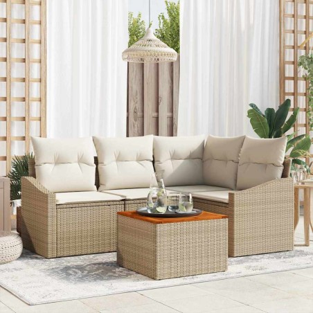 vidaXL Set di Divani da Giardino 5 Pezzi con Cuscini in Rattan Sintetico Beige e Acacia