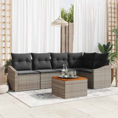 vidaXL Set di divani da giardino di 6 pezzi con cuscini grigi in poly rattan e acacia