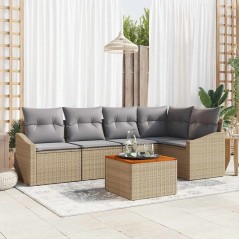 vidaXL Set di divani da giardino a 6 pezzi con cuscini beige in rattan sintetico e acacia.