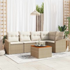 vidaXL Set da Giardino da 6 Pezzi con Cuscini Beige in Rattan Sintetico e Acacia