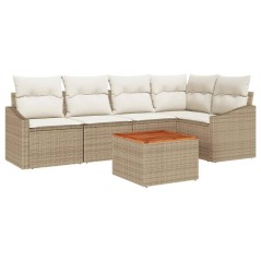 vidaXL Set da Giardino da 6 Pezzi con Cuscini Beige in Rattan Sintetico e Acacia