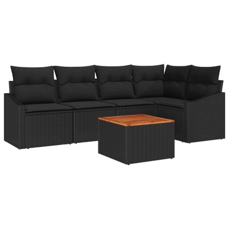 vidaXL Set di Sofà da Giardino 6 Pezzi con Cuscini in Rattan Nero e Tavolo in Acacia