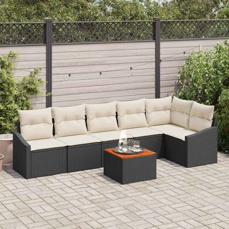 vidaXL Set da giardino con divano a 7 pezzi con cuscini in rattan sintetico nero e acacia