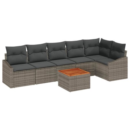 vidaXL Set di divani da giardino a 7 pezzi con cuscini grigi in polirattan acacia