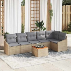 vidaXL Set di divani da giardino in 7 pezzi con cuscini beige in rattan sintetico e legno di acacia