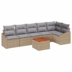 vidaXL Set di divani da giardino in 7 pezzi con cuscini beige in rattan sintetico e legno di acacia