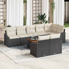 vidaXL Set giardino 9 pezzi in rattan poly e acacia nera con cuscini