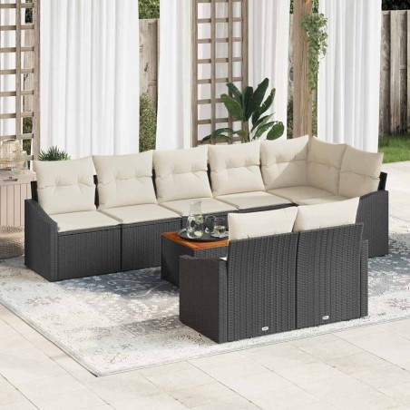 vidaXL Set giardino 9 pezzi in rattan poly e acacia nera con cuscini