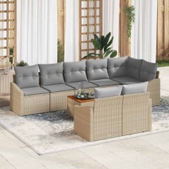 vidaXL Set di divani da giardino di 9 pezzi con cuscini beige in polyrattan e legno di acacia