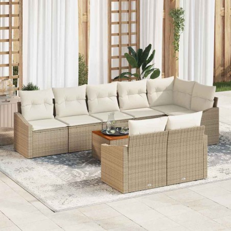 vidaXL Set da Giardino con 9 Pezzi e Cuscini Beige in Rattan e Acacia