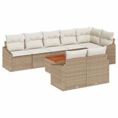 vidaXL Set da Giardino con 9 Pezzi e Cuscini Beige in Rattan e Acacia