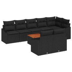 vidaXL Set Divano da Giardino 9 Pezzi con Cuscini Neri in Rattan Sintetico e Legno di Acacia
